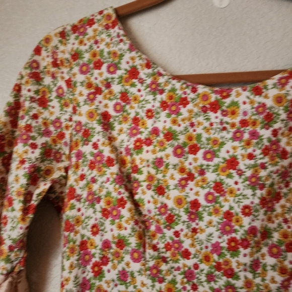 GARY JAY x VINTAGE 60's micro floral cottagecore midi dress ruffle lace sleeve - Picture 9 of 11